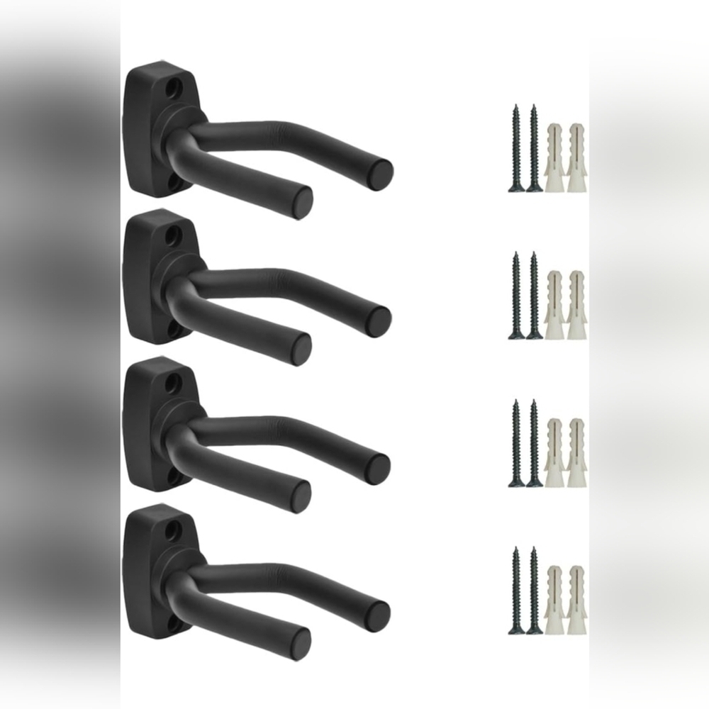 Guitar Wall Mount Hangers 4 Pack With Screws-Black-Violin, Banjo,Electric Guitar